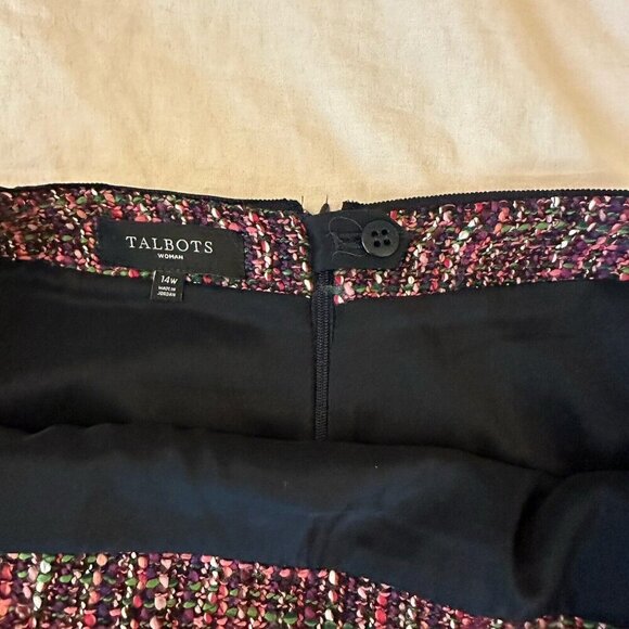 TALBOTS Knee Length Skirt Size 14W Black Pink Tweed Wool Blend Textured Flare - Picture 11 of 13